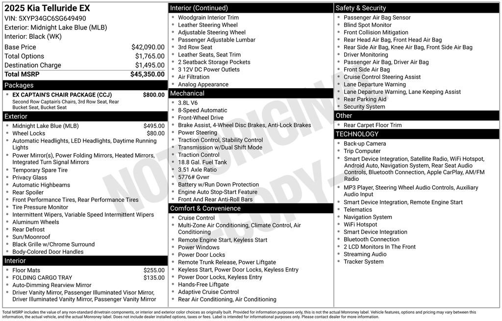 Used 2025 Kia Telluride EX w/ EX Captain's Chair Package FWD image 46