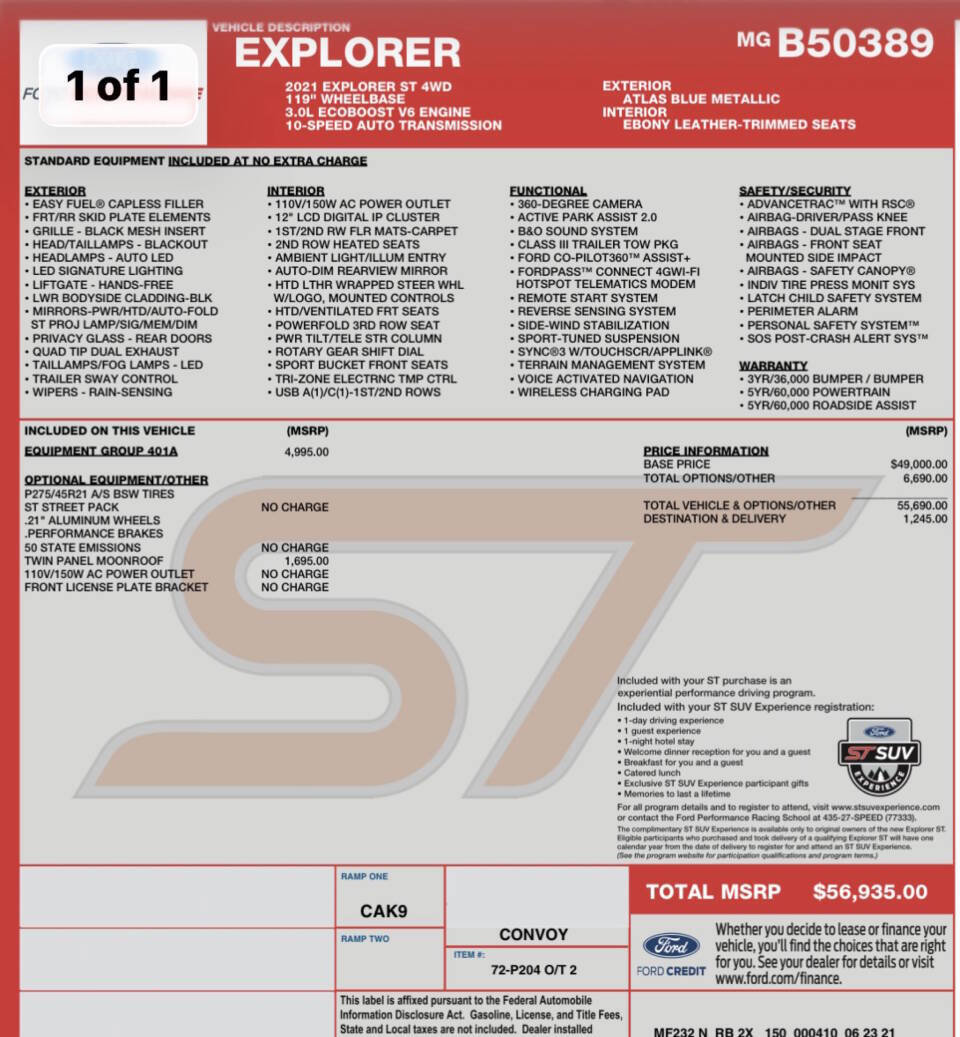 Used 2021 Ford Explorer ST w/ Equipment Group 401A image 35