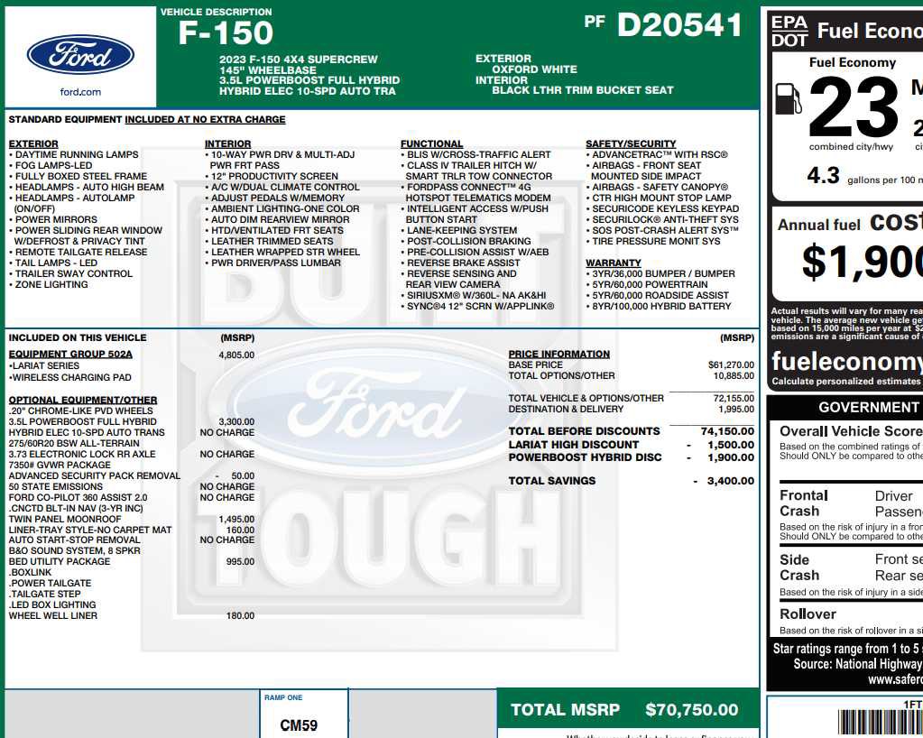 Used 2023 Ford F150 Lariat w/ Equipment Group 502A High AWD/4WD image 2