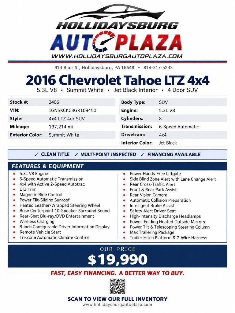 Used 2016 Chevrolet Tahoe LTZ AWD/4WD image 2