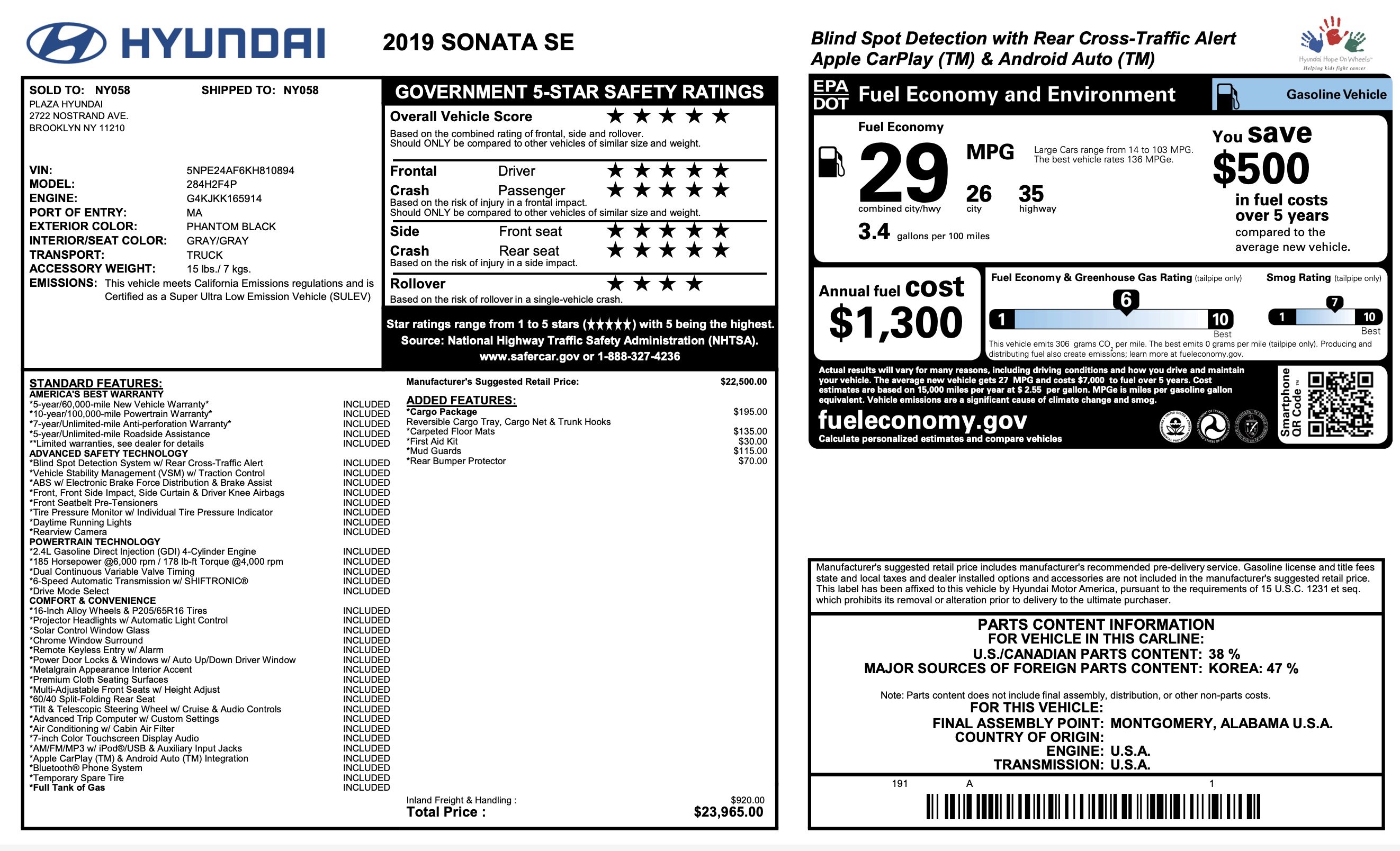 Used 2019 Hyundai Sonata SE w/ Cargo Package FWD image 2