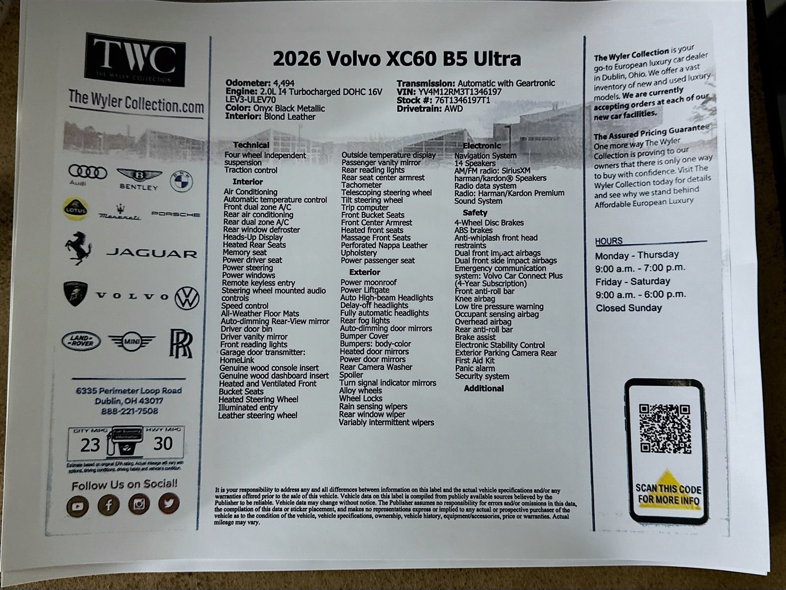 Used 2026 Volvo XC60 B5 Ultra w/ Protection Package Premier AWD/4WD image 47