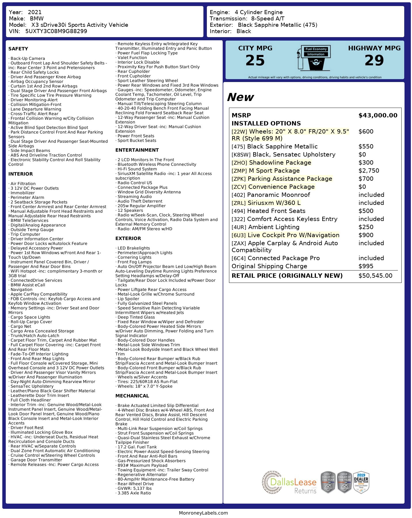 Used 2021 BMW X3 sDrive30i w/ M Sport Package RWD image 3