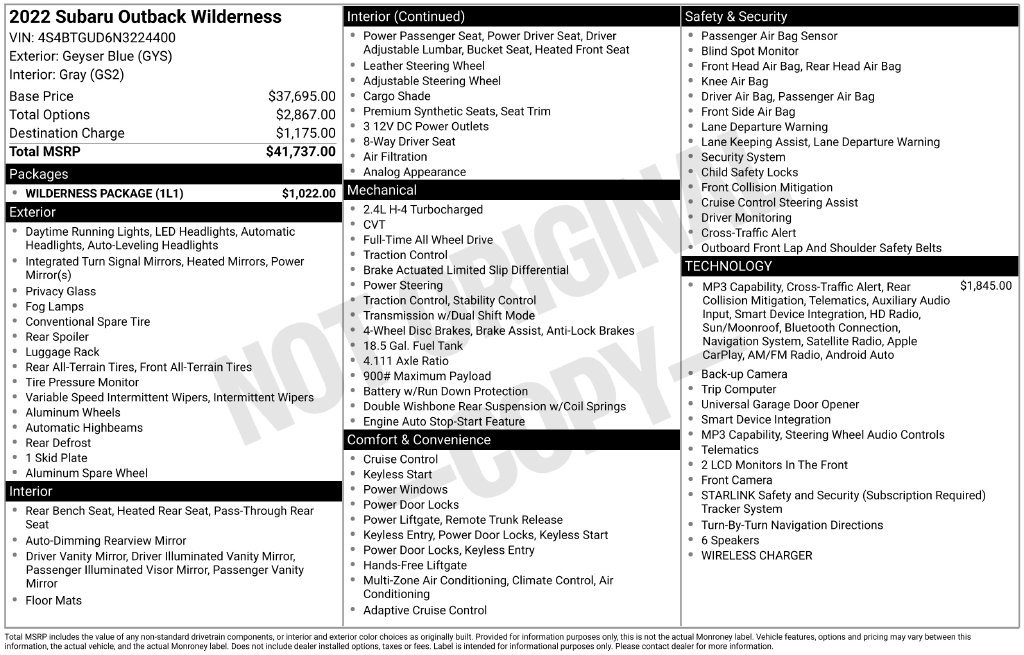 Used 2022 Subaru Outback Wilderness w/ Wilderness Package AWD/4WD image 4
