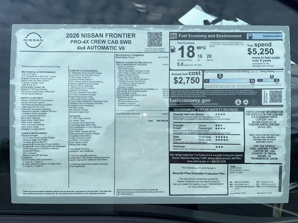 New 2026 Nissan Frontier PRO-4X w/ Pro-4x Convenience Package AWD/4WD image 20