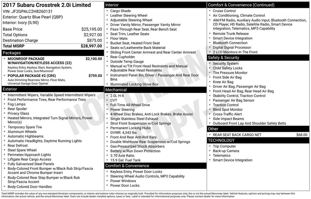 Used 2017 Subaru Crosstrek 2.0i Limited image 7