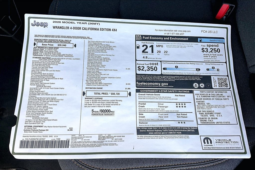 New 2026 Jeep Wrangler Unlimited Sport AWD/4WD image 33