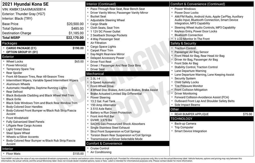 Used 2021 Hyundai Kona SE w/ Cargo Package image 9