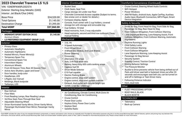 Used 2023 Chevrolet Traverse LS w/ Midnight/Sport Edition image 53