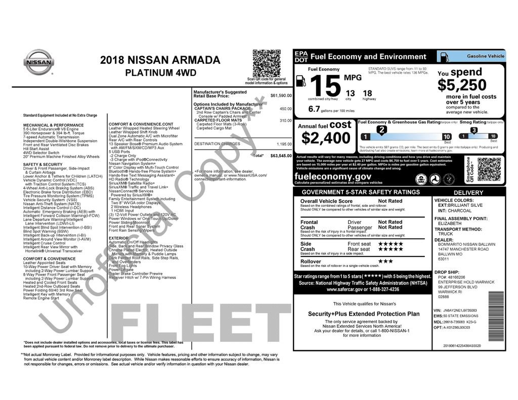 Used 2018 Nissan Armada Platinum w/ Captain Seat Package image 66