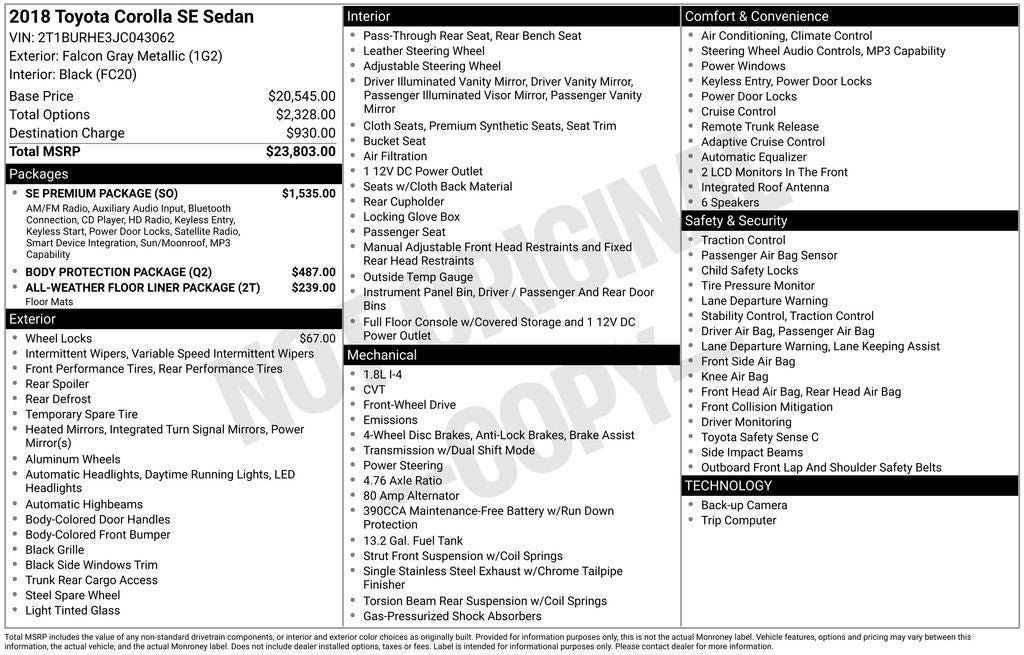 Used 2018 Toyota Corolla SE w/ SE Premium Package FWD image 15