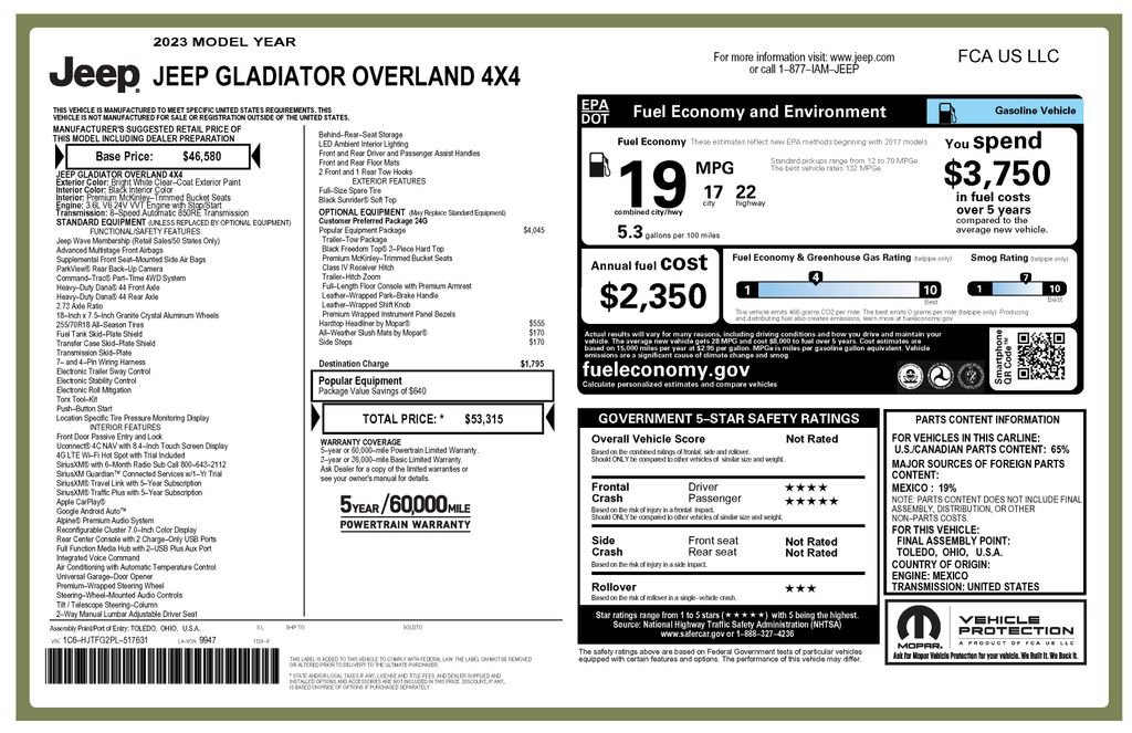 Certified 2023 Jeep Gladiator Overland w/ Popular Equipment Package AWD/4WD image 4