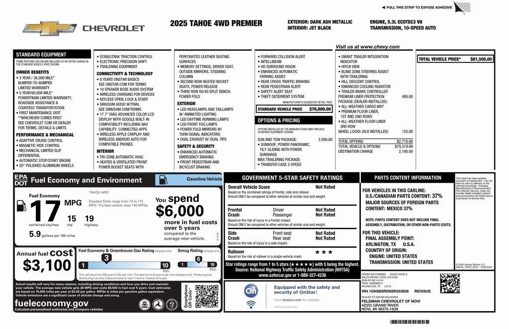 New 2025 Chevrolet Tahoe Premier w/ Sun And Tow Package image 4