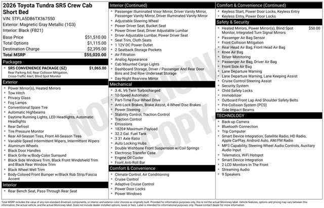 Used 2026 Toyota Tundra SR5 w/ SR5 Convenience Package AWD/4WD image 8