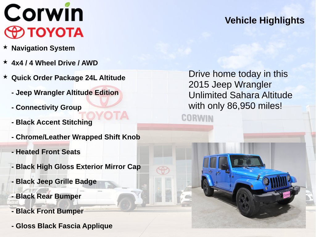 Used 2015 Jeep Wrangler Unlimited Sahara AWD/4WD image 6