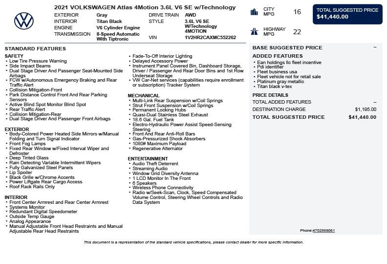 Used 2021 Volkswagen Atlas SE AWD/4WD image 3