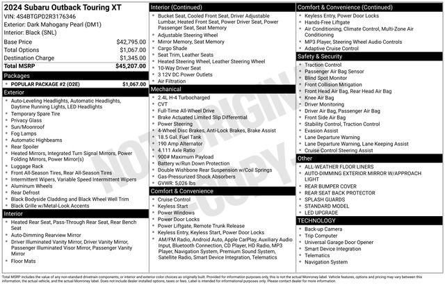 Used 2024 Subaru Outback Touring XT w/ Popular Package #2 AWD/4WD image 32