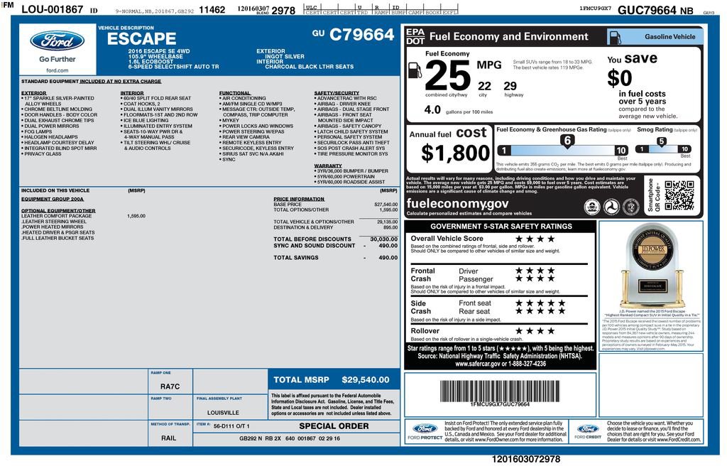 Used 2016 Ford Escape SE w/ SE Leather Comfort Package AWD/4WD image 2