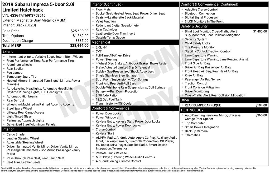 Used 2019 Subaru Impreza 2.0i Limited image 6