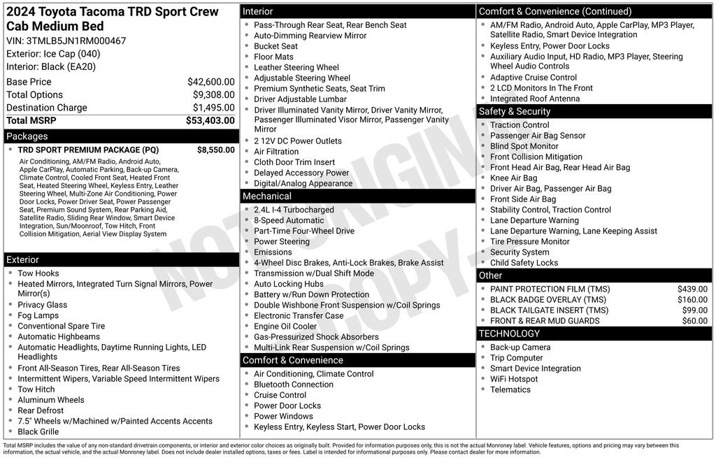 Certified 2024 Toyota Tacoma TRD Sport w/ TRD Sport Premium Package image 65