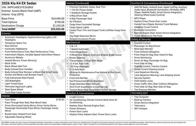 New 2026 Kia K4 EX image 6