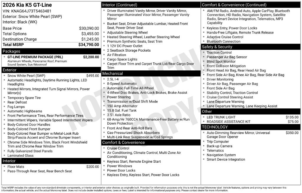 New 2026 Kia K5 GT-Line w/ GT-Line Premium Package AWD/4WD image 38