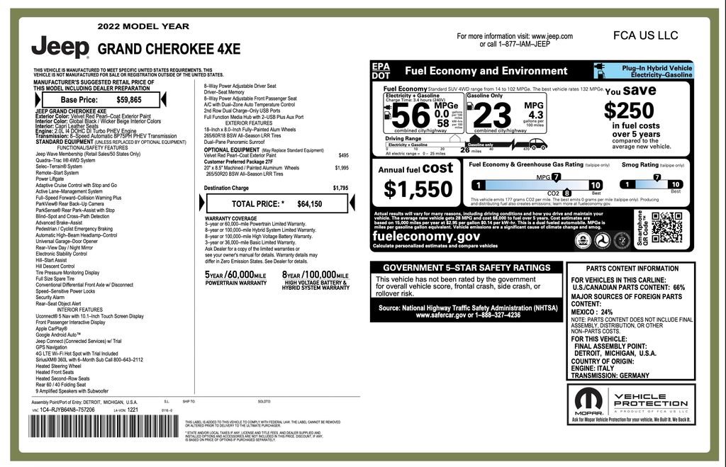 Certified 2022 Jeep Grand Cherokee Limited 4xe AWD/4WD image 2