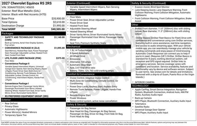 New 2027 Chevrolet Equinox RS w/ Safety and Technology Package