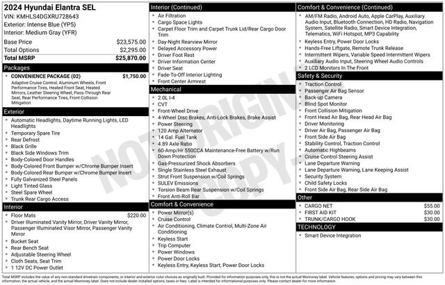 New 2024 Hyundai Elantra SEL w/ Convenience Package image 1