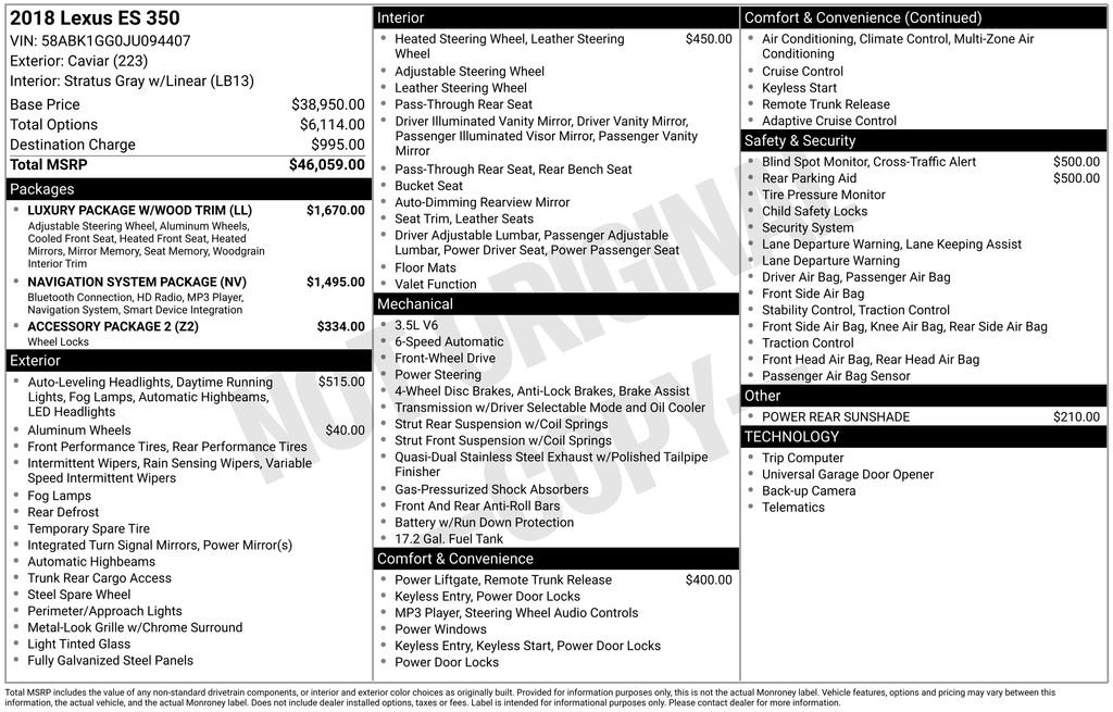 Used 2018 Lexus ES 350 350 w/ Luxury Package w/Wood Trim image 17