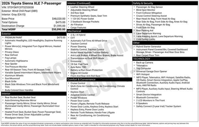 Used 2026 Toyota Sienna XLE AWD/4WD image 4