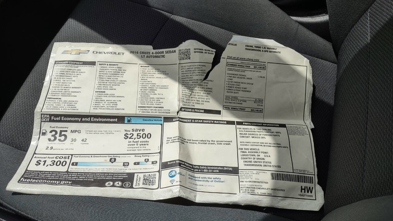 Used 2016 Chevrolet Cruze LT w/ Convenience Package image 27