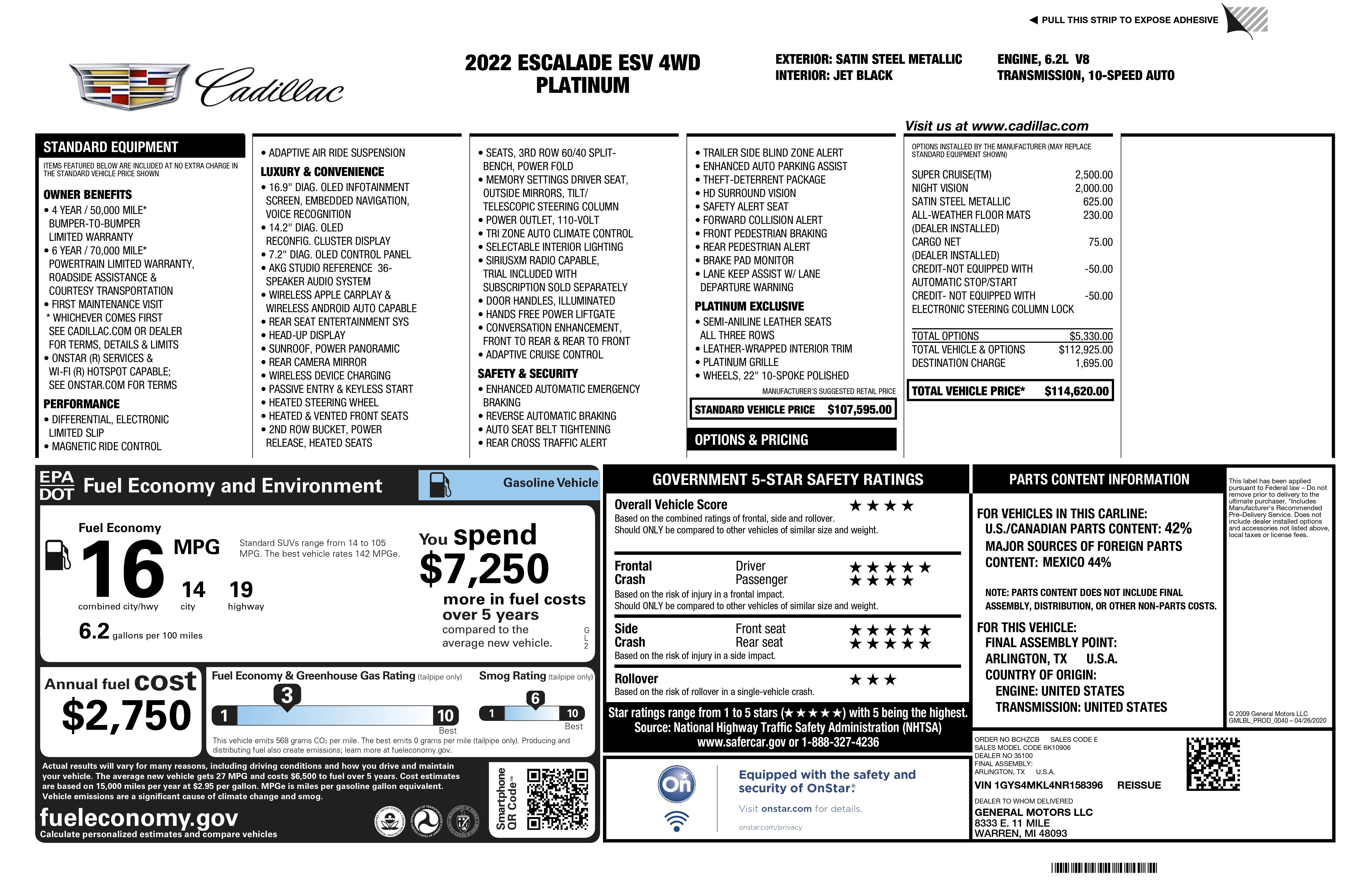 Used 2022 Cadillac Escalade ESV Premium Luxury Platinum image 2