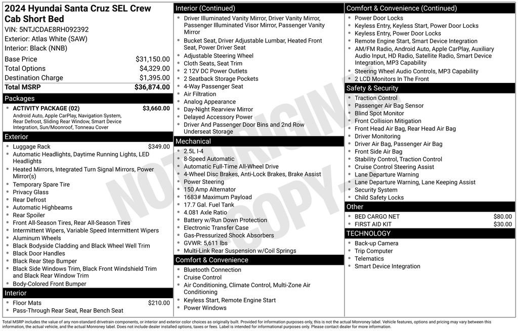 Used 2024 Hyundai Santa Cruz SEL w/ Activity Package image 8