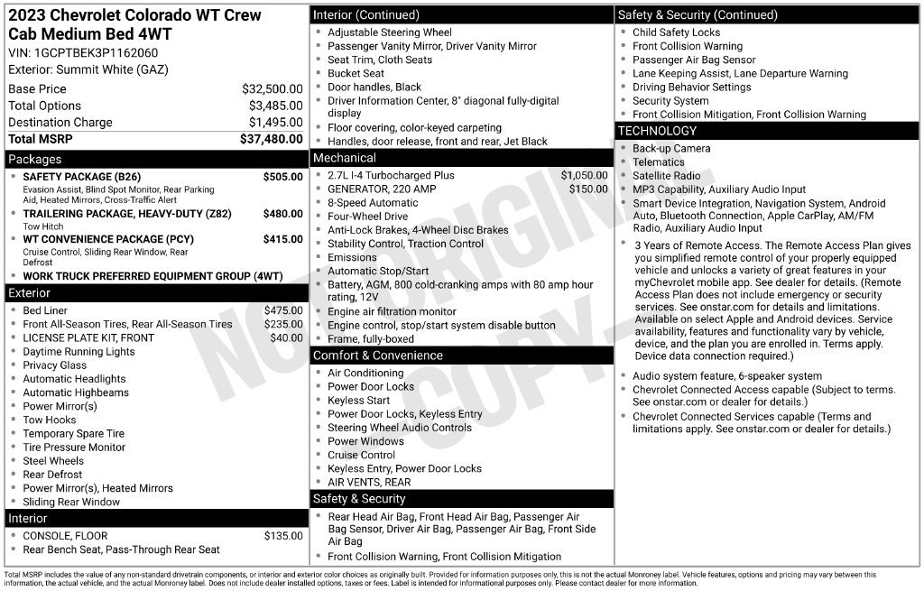 Used 2023 Chevrolet Colorado W/T w/ Safety Package AWD/4WD image 36