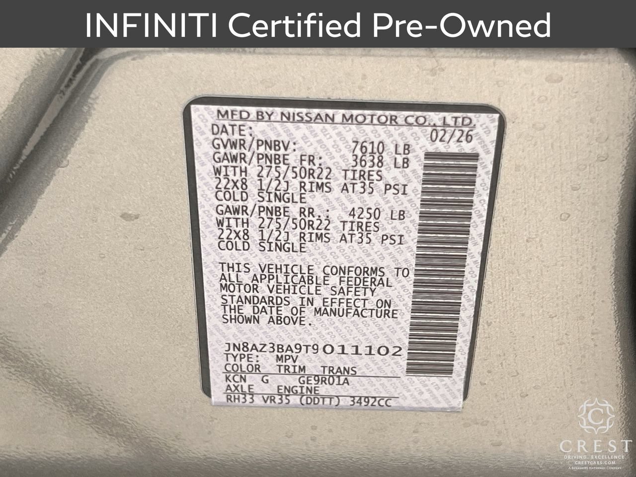 Certified 2026 INFINITI QX80 Luxe RWD image 32