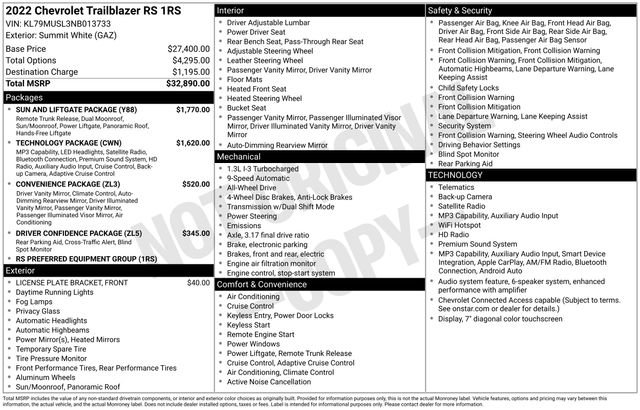 Used 2022 Chevrolet TrailBlazer RS w/ Sun and Liftgate Package AWD/4WD image 13