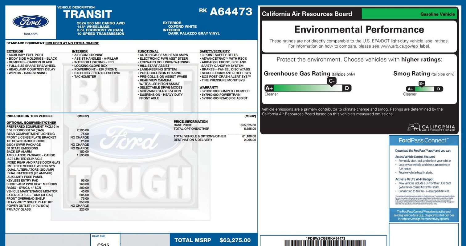 Used 2024 Ford Transit 350 148 Medium Roof AWD w/ Ambulance Prep Package image 9