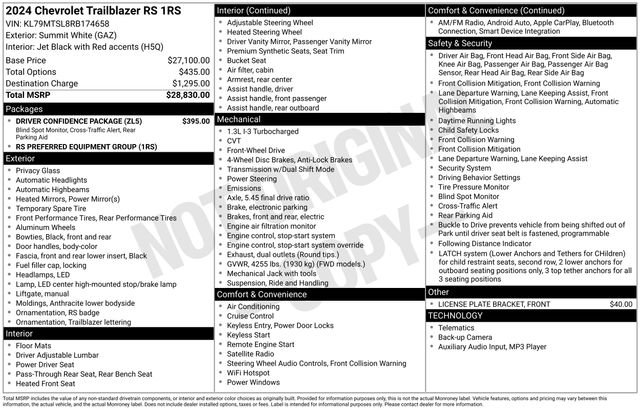 Used 2024 Chevrolet TrailBlazer RS w/ Driver Confidence Package image 31