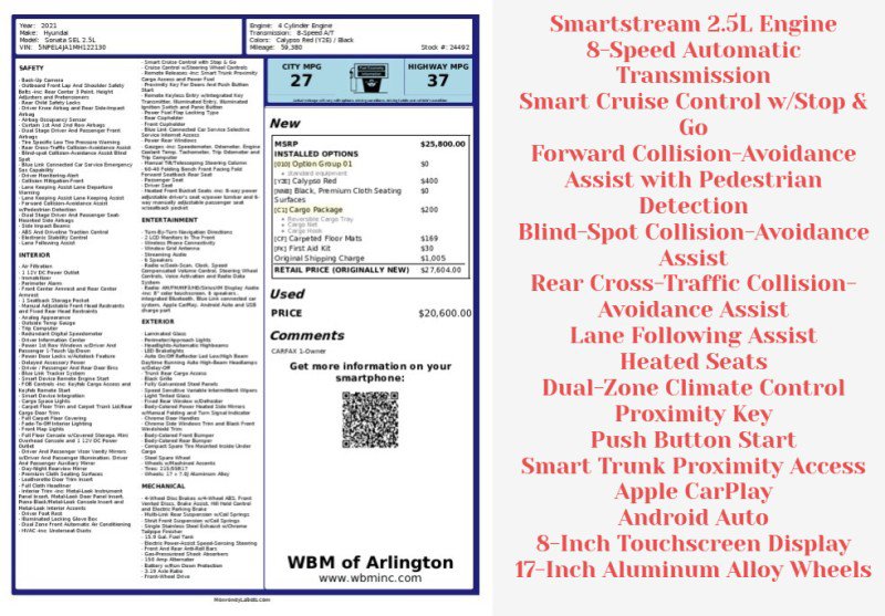 Used 2021 Hyundai Sonata SEL w/ Cargo Package image 2