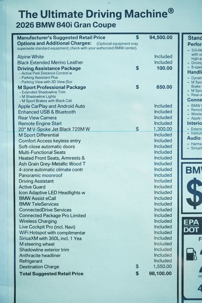 New 2026 BMW 840i w/ M Sport Professional Package RWD image 8