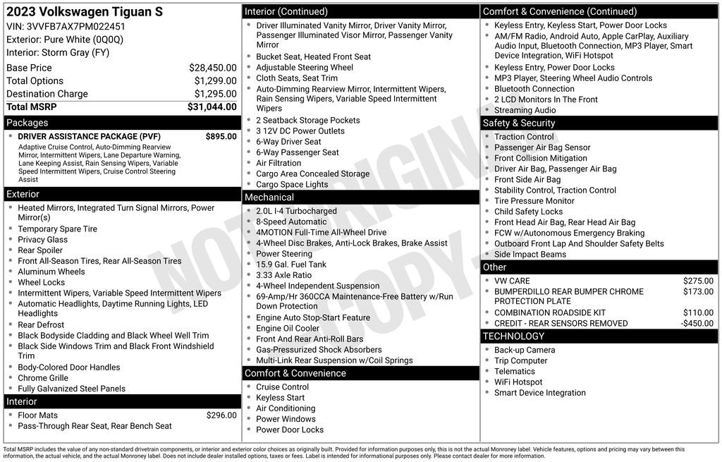 Used 2023 Volkswagen Tiguan S w/ Driver Assistance Package image 9