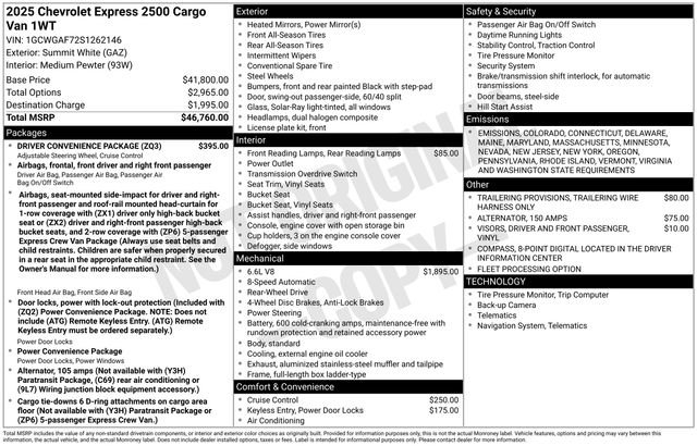 New 2025 Chevrolet Express 2500 Work Van w/ Driver Convenience Package image 5