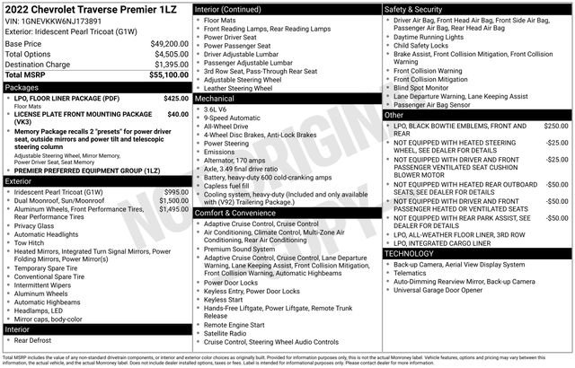 Used 2022 Chevrolet Traverse Premier w/ LPO, Floor Liner Package image 31