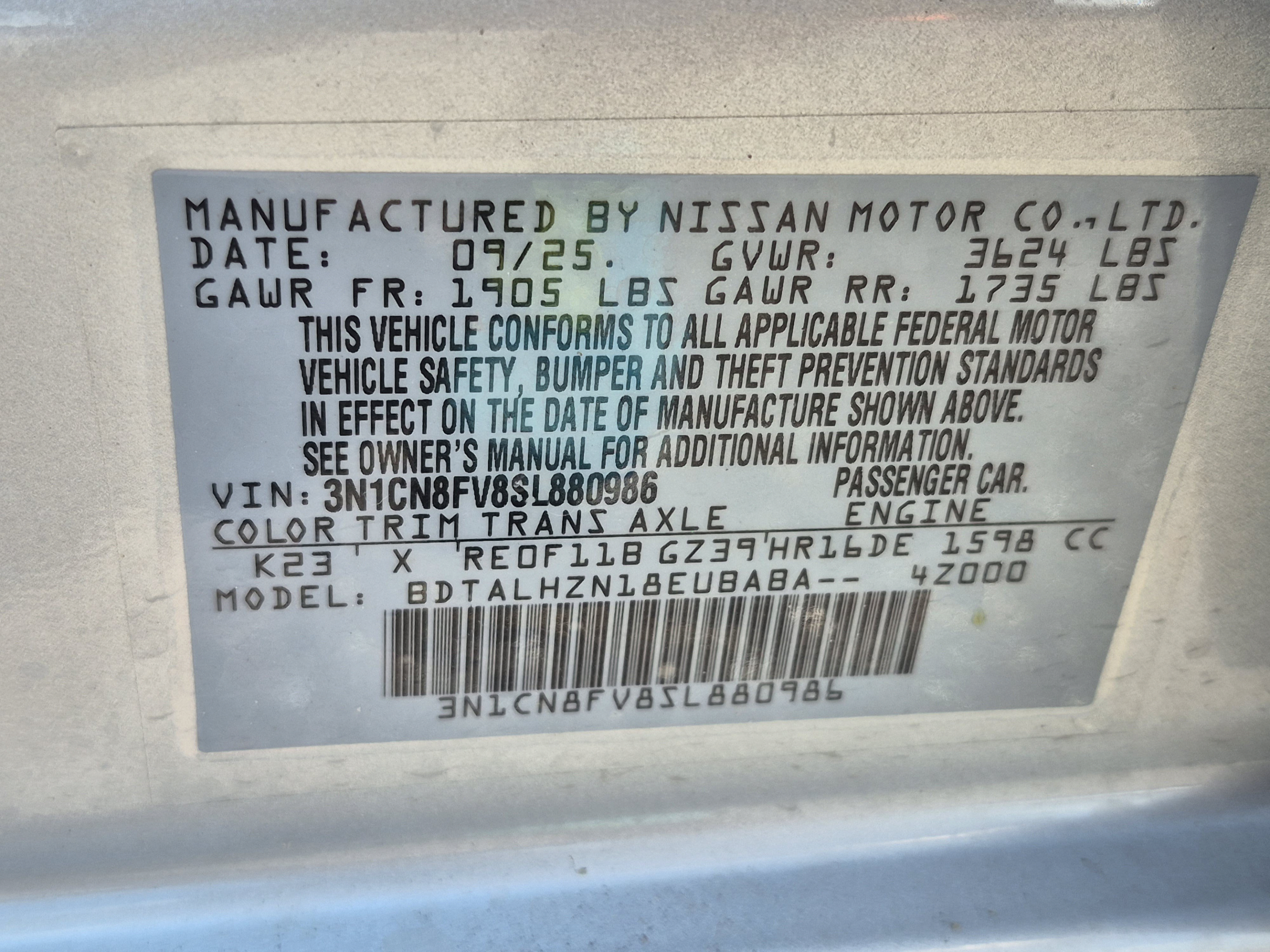 Certified 2025 Nissan Versa SR w/ Trunk Package FWD image 32
