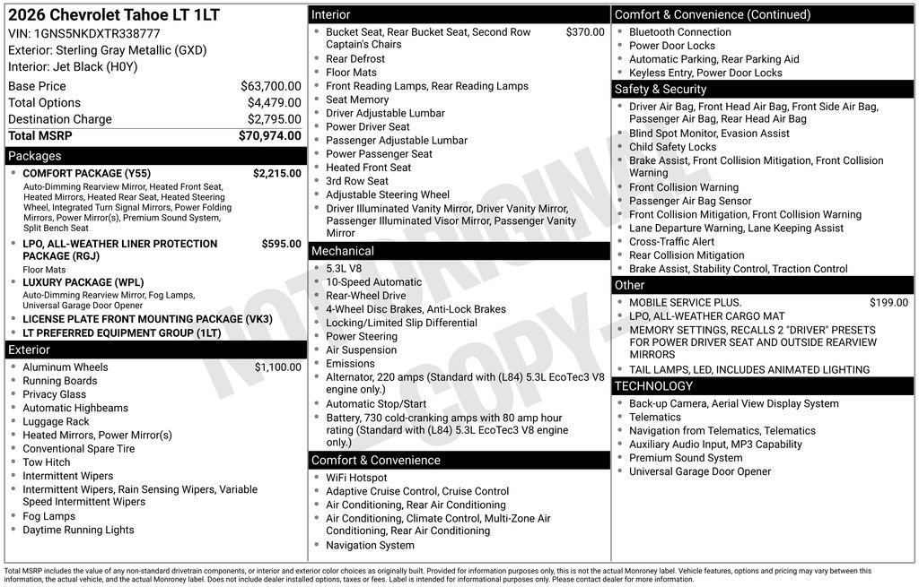 New 2026 Chevrolet Tahoe LT w/ Comfort Package RWD image 17