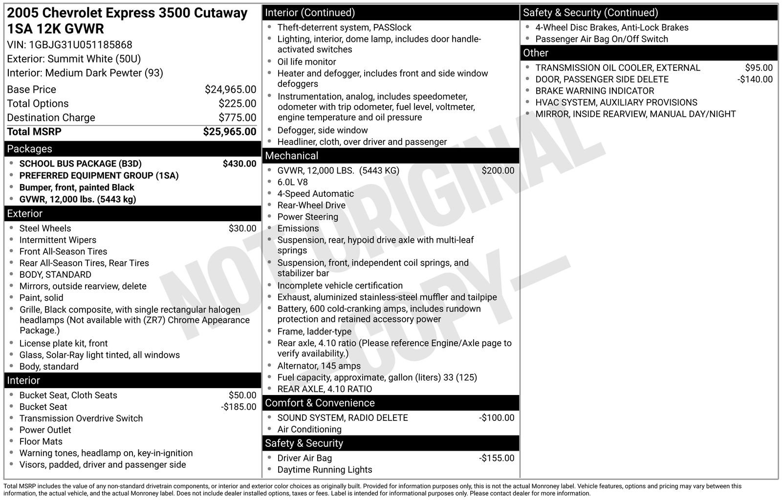 Used 2005 Chevrolet Express 3500 w/ School Bus Package image 4