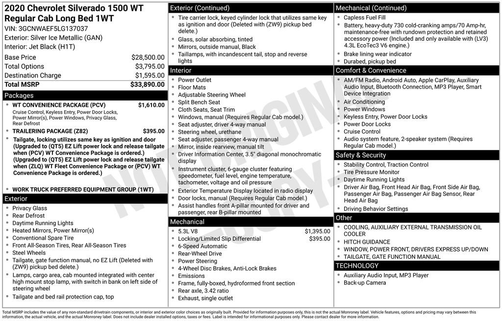 Used 2020 Chevrolet Silverado 1500 W/T w/ WT Convenience Package RWD image 9