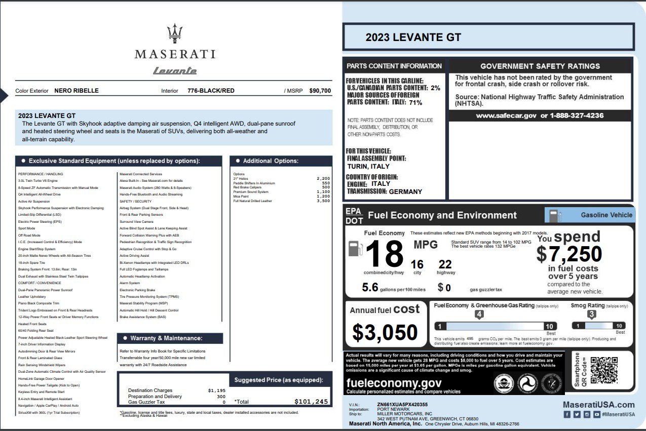 Certified 2023 Maserati Levante GT AWD/4WD image 38