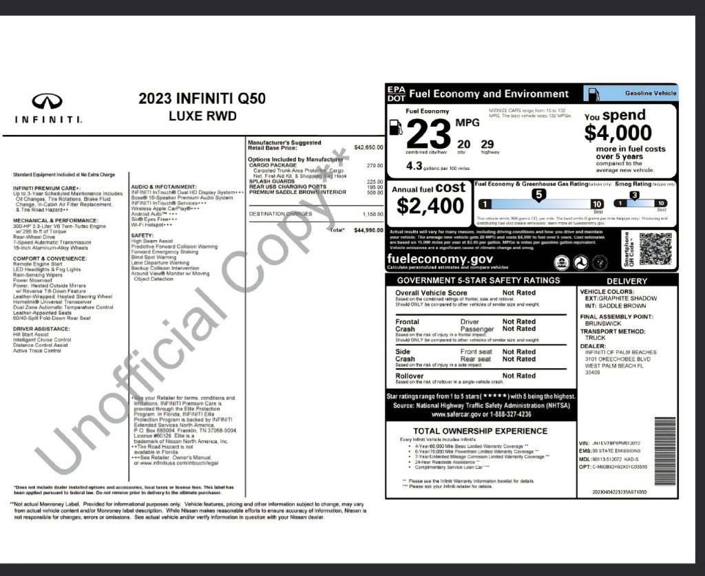 Used 2023 INFINITI Q50 Luxe w/ Cargo Package RWD image 2